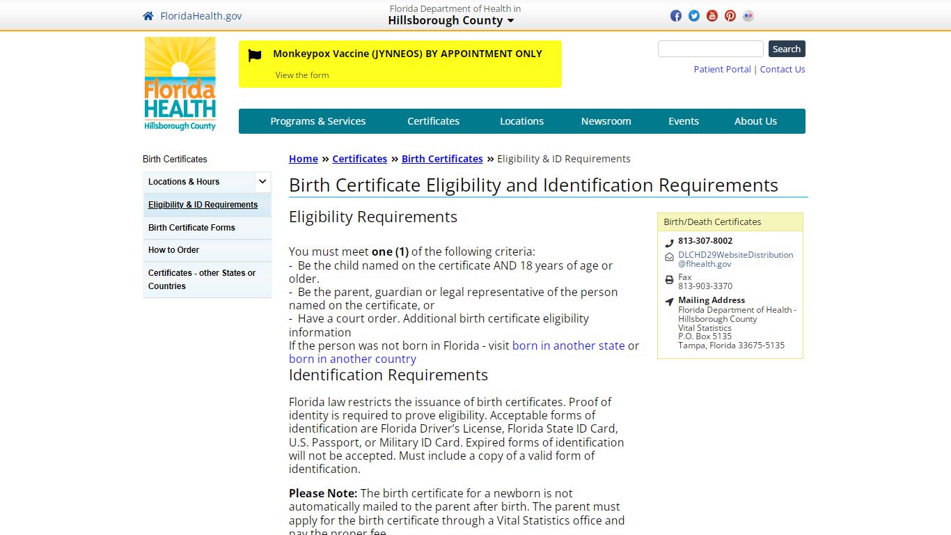 Birth Certificate Eligibility and Identification Requirements