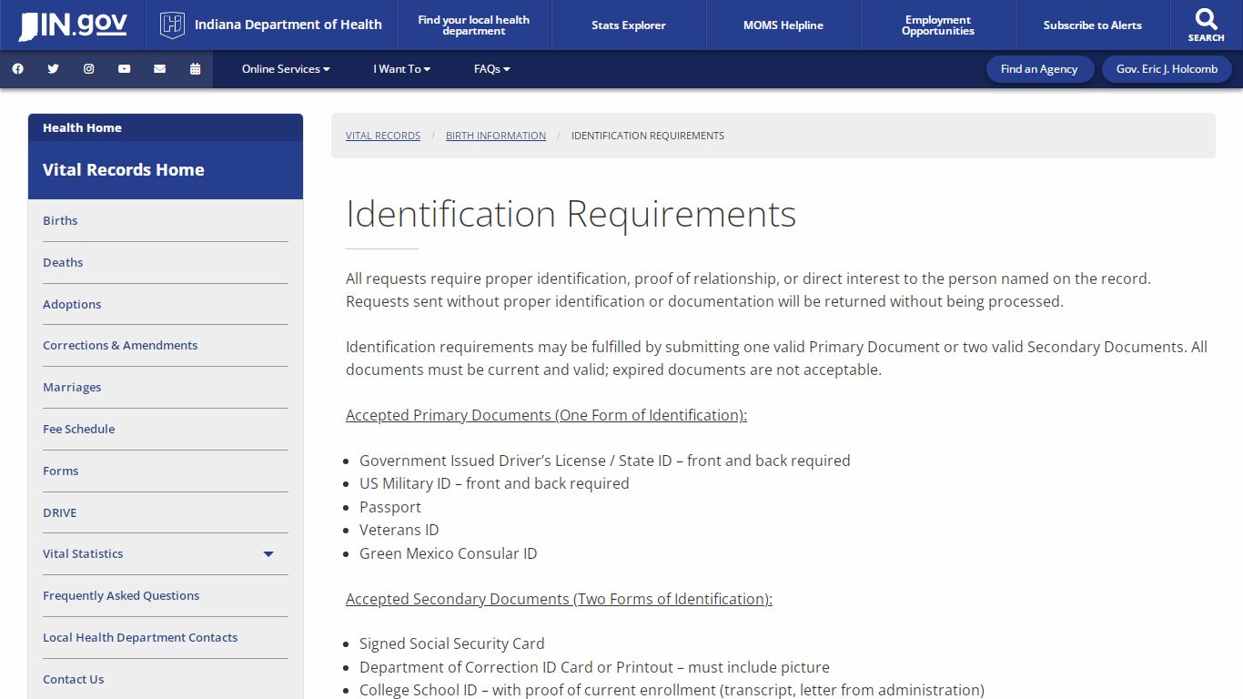 Health: Vital Records: Identification Requirements